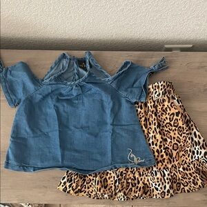 Baby Phat Denim Blue Top and Leopard Skirt Set
